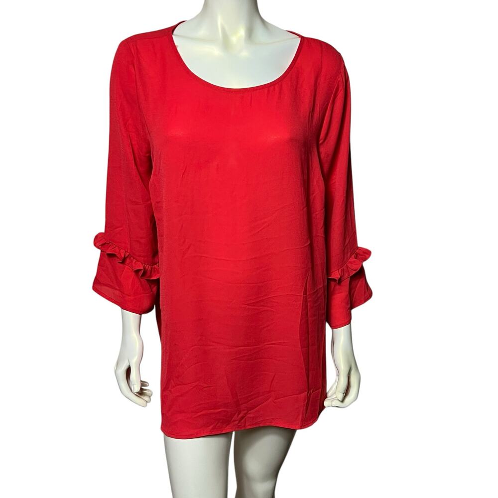 Motherhood Maternity Red Ruffle Sleeve Tunic Blouse Plus Size Large Holiday Top